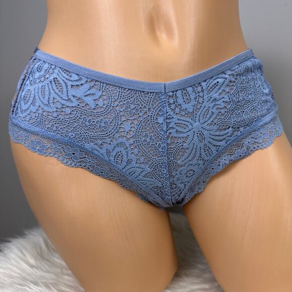 Victoria's Secret Very Sexy Cheeky Panty Size Medium Blue Strappy Mesh Lace - Picture 3 of 9